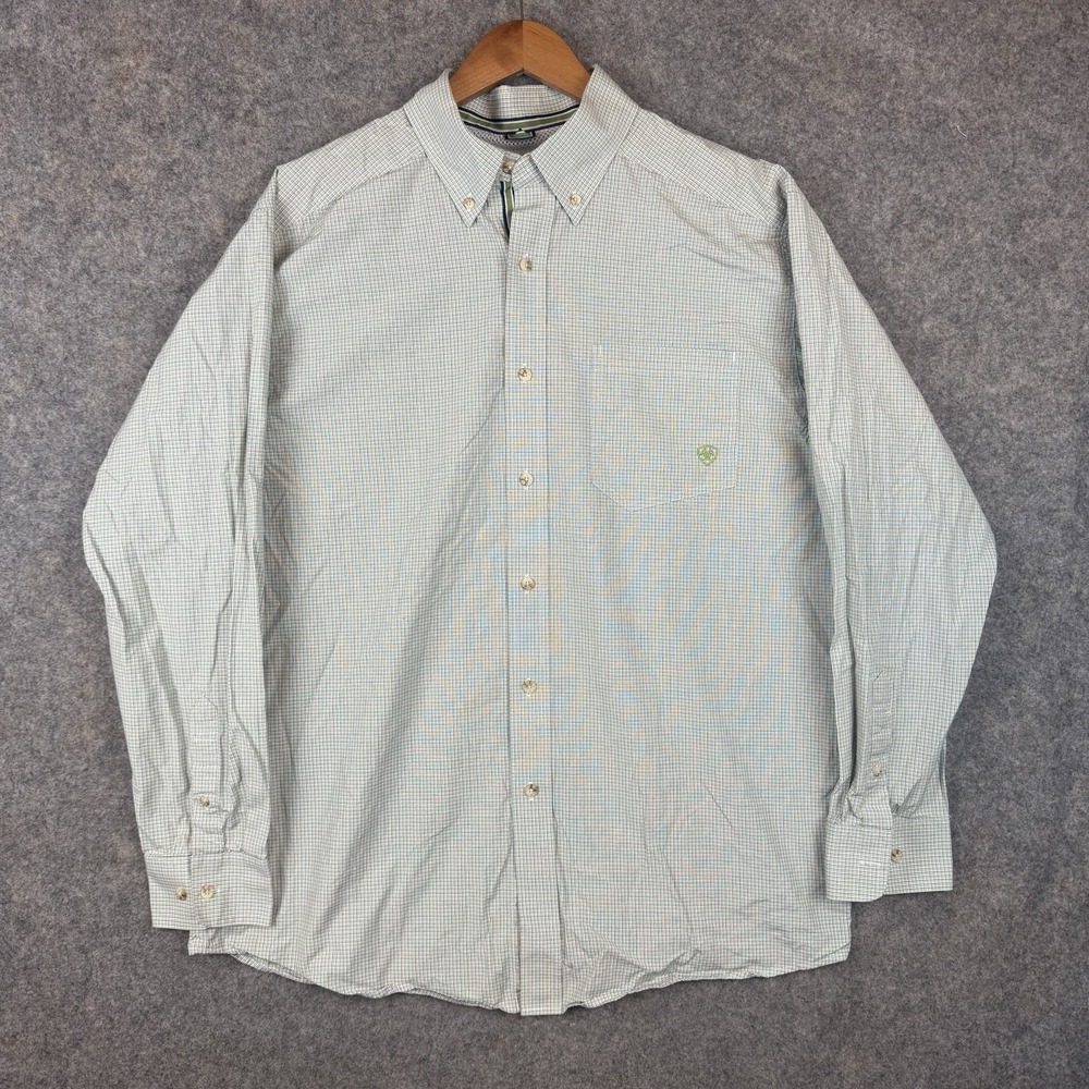 Ariat Pro Series Shirt Mens Large Green Western Button Down Cowboy Rodeo Check